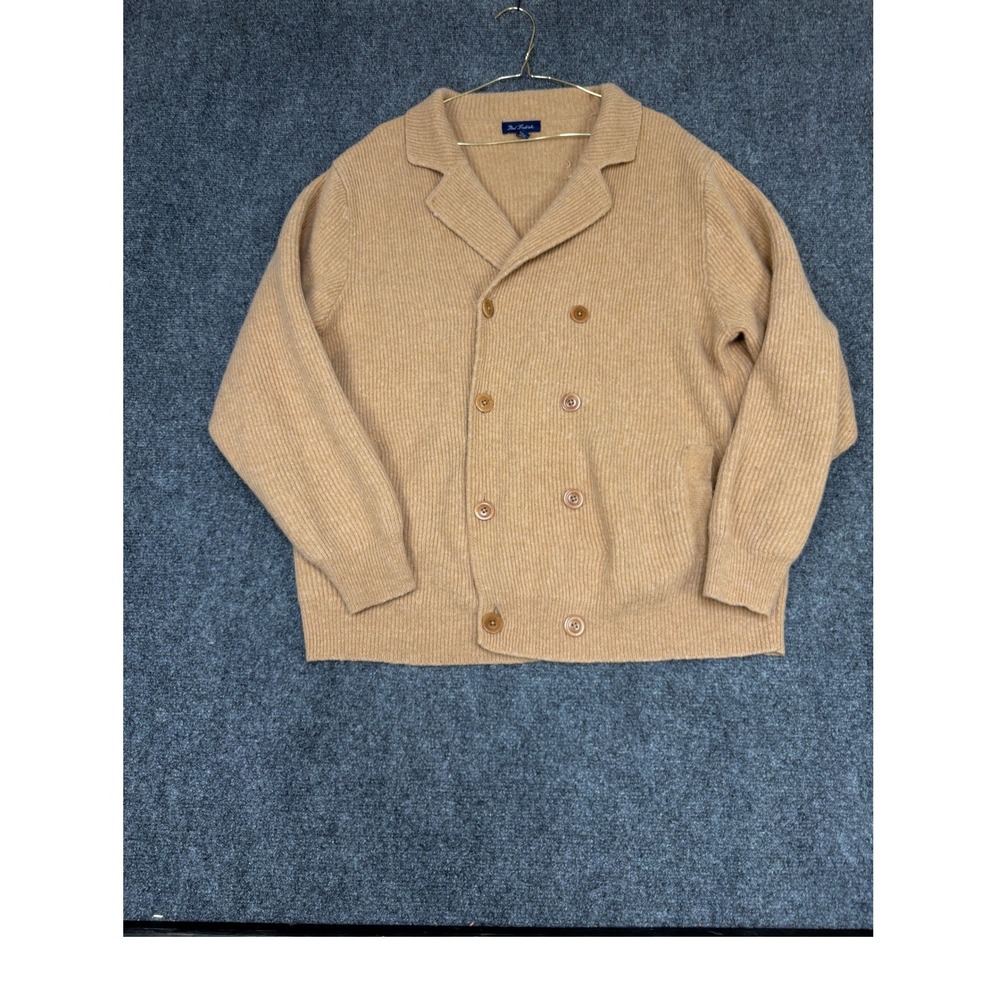 Paul Fredrick Cardigan Sweater Mens XXL Tan 100% Wool Double Breasted Ribbed